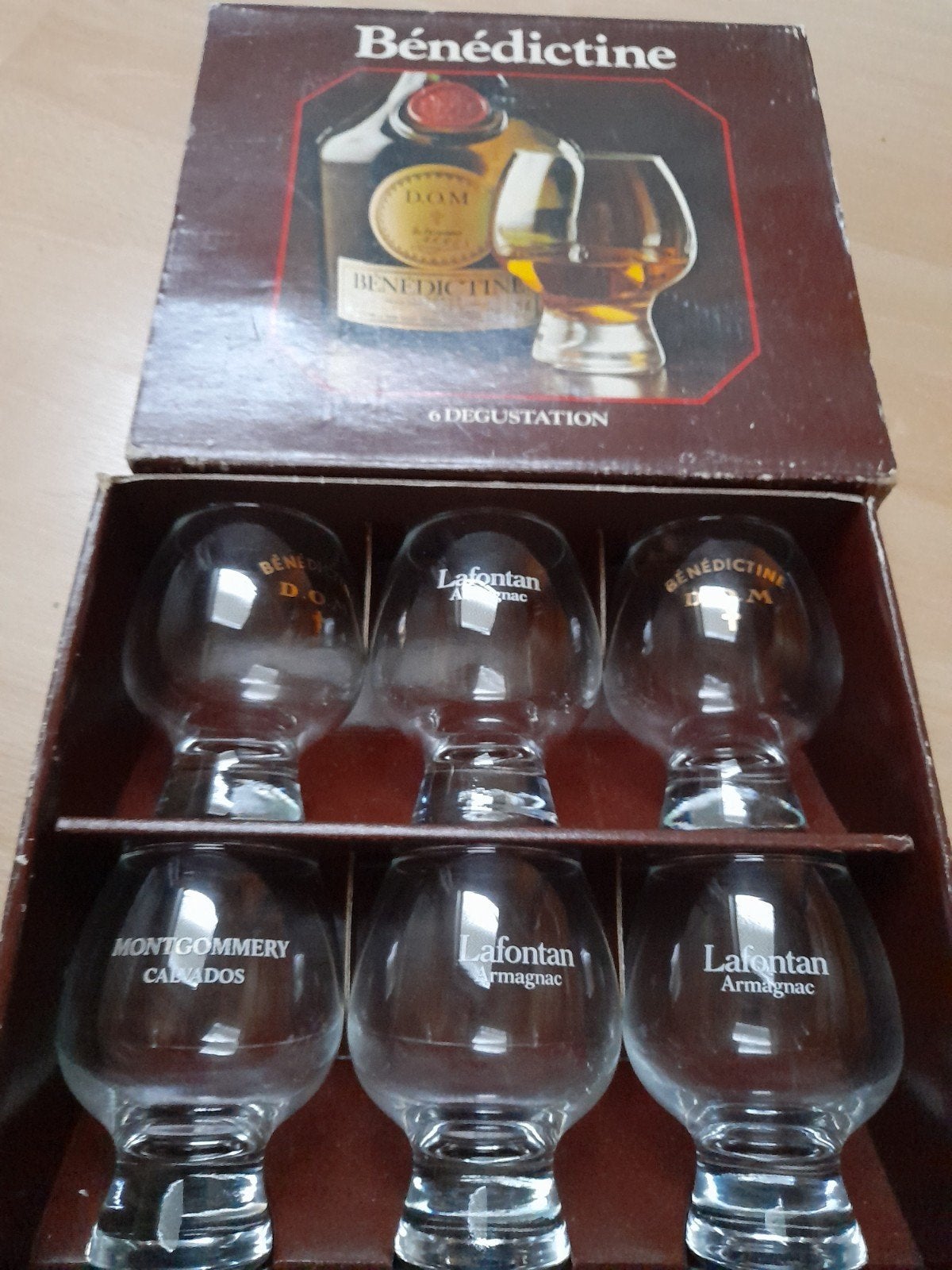 6 cognac/benedictine glazen in doos, Verzamelen, Glas en Drinkglazen, Ophalen of Verzenden