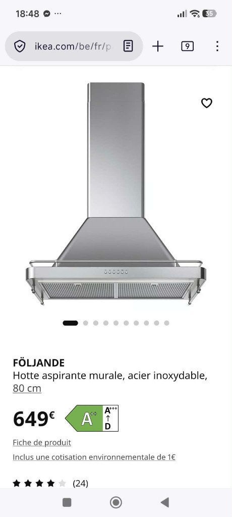 Hotte inox 80cm filtrante ou recyclage, Electroménager, Moteur, Hotte murale, Enlèvement, Utilisé