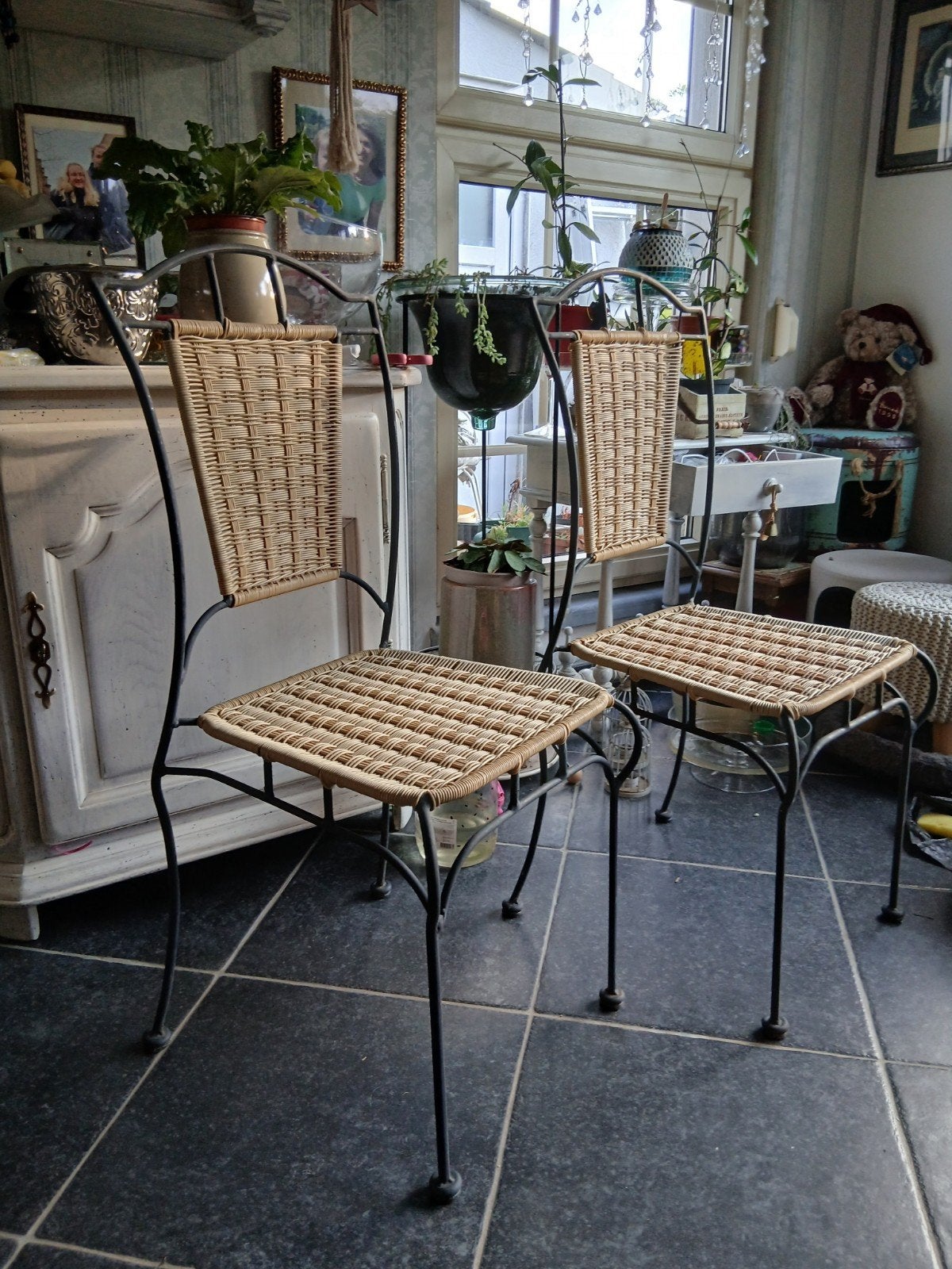 Chaises en fer avec assise et dossier tissés, Jardin & Terrasse, Enlèvement, Comme neuf, Métal