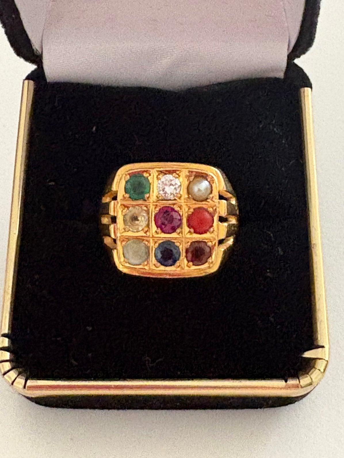 Bague porte-bonheur en OR massif 14k. Navaratna Indien T.58, Enlèvement, Or