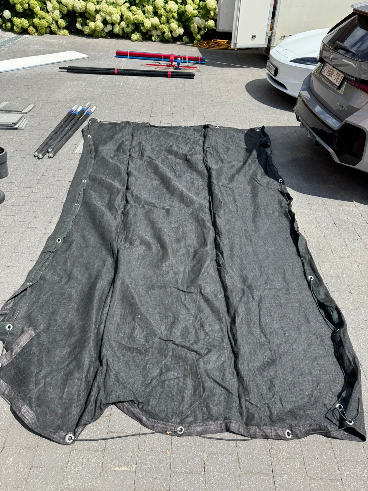 Aanhangwagennet 220 x 380 cm – Afdeknet met elastisch koord, Caravanes & Camping, Accessoires de tente, Enlèvement, Comme neuf
