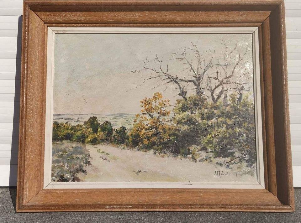 huile sur panneau paysage l isle sur sorgue signe, Antiquités & Art, Art | Peinture | Classique, Enlèvement ou Envoi, Paysage