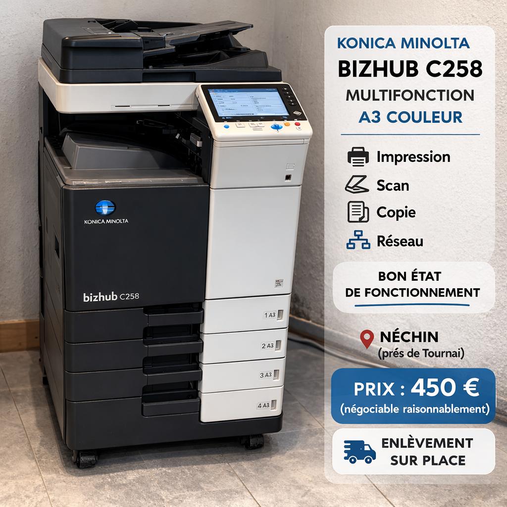 Konica Minolta Bizhub C258 — Multifunctioneel A3-kleuren, Computers en Software, Printers, Zo goed als nieuw, Printer, Laserprinter