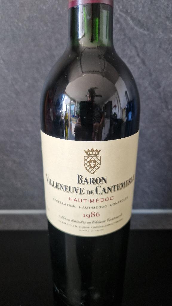 vintage Baron Villeneuve de Cantemerle, Collections, Vins, Neuf, Enlèvement ou Envoi, Pleine, Vin rouge