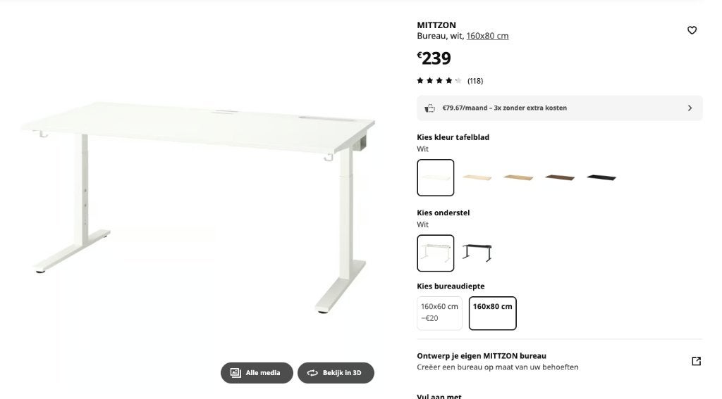 Mittzon bureau te koop, Maison & Meubles, Comme neuf, Enlèvement, IKEA, Bureau-armoire combiné