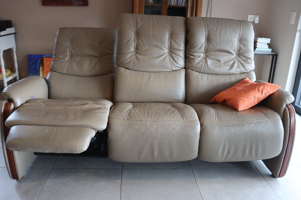Canapé relax 3 places cuir (un 2 places vendu séparément), Comme neuf, Bois, Trois personnes, 75 à 100 cm