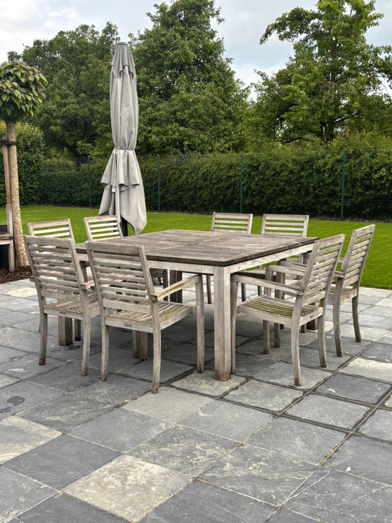 Teak tuinset 8 stoelen, Tuin en Terras, Ophalen, Gebruikt, Teakhout, 8 zitplaatsen