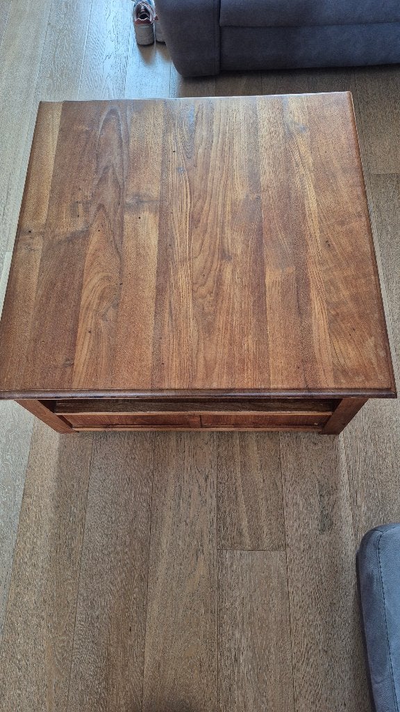 Mooie massieve salontafel teak 90 x 90, Maison & Meubles, Teck, 50 à 100 cm, Carré, Enlèvement