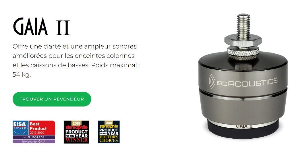 Pieds de découplage IsoAcoustics GAIA II, TV, Hi-fi & Vidéo, Enlèvement, Utilisé