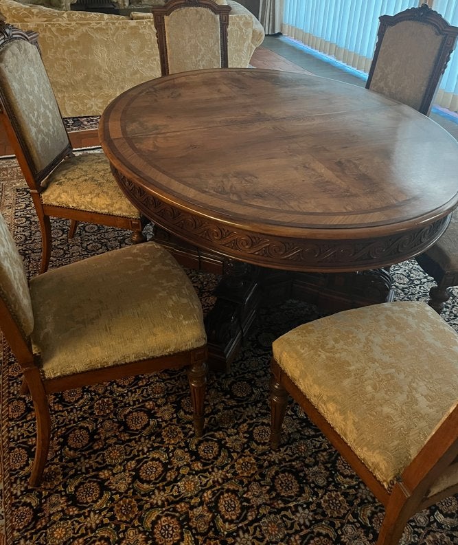 uitschuifbare eettafel ( 6 meter) + 6 stoelen, Antiek en Kunst, Ophalen