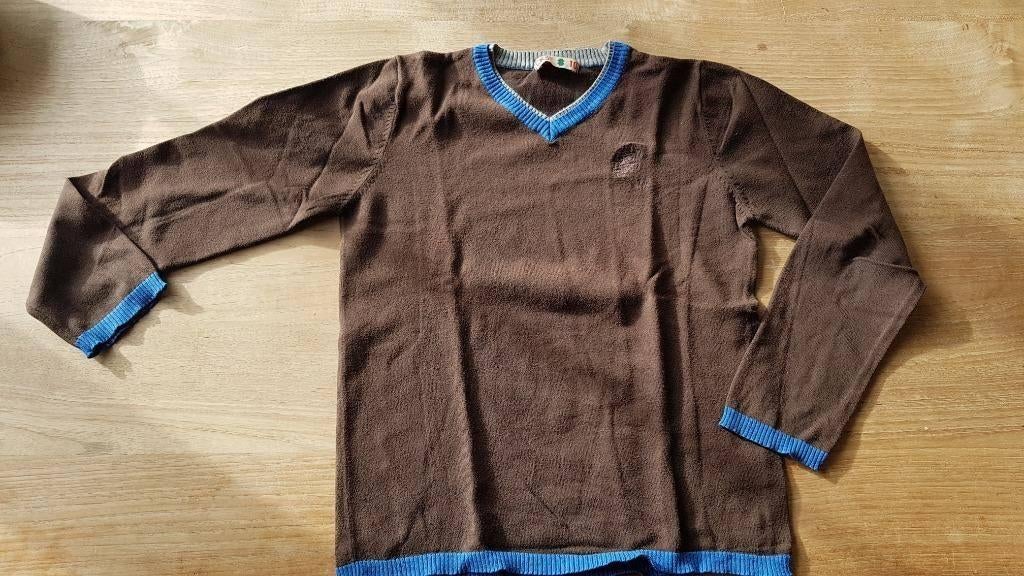 bruine trui met blauw van CKS maat 140, Garçon, Enlèvement ou Envoi, Pull ou Veste, Cks
