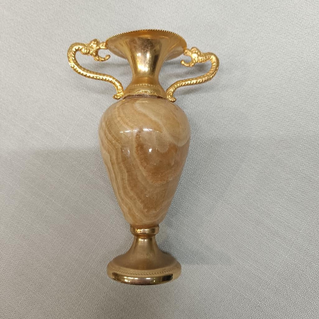 Vintage Onyx Vaas met Messing Details – Amfora Stijl, Ophalen of Verzenden, Zo goed als nieuw, Steen, Minder dan 50 cm