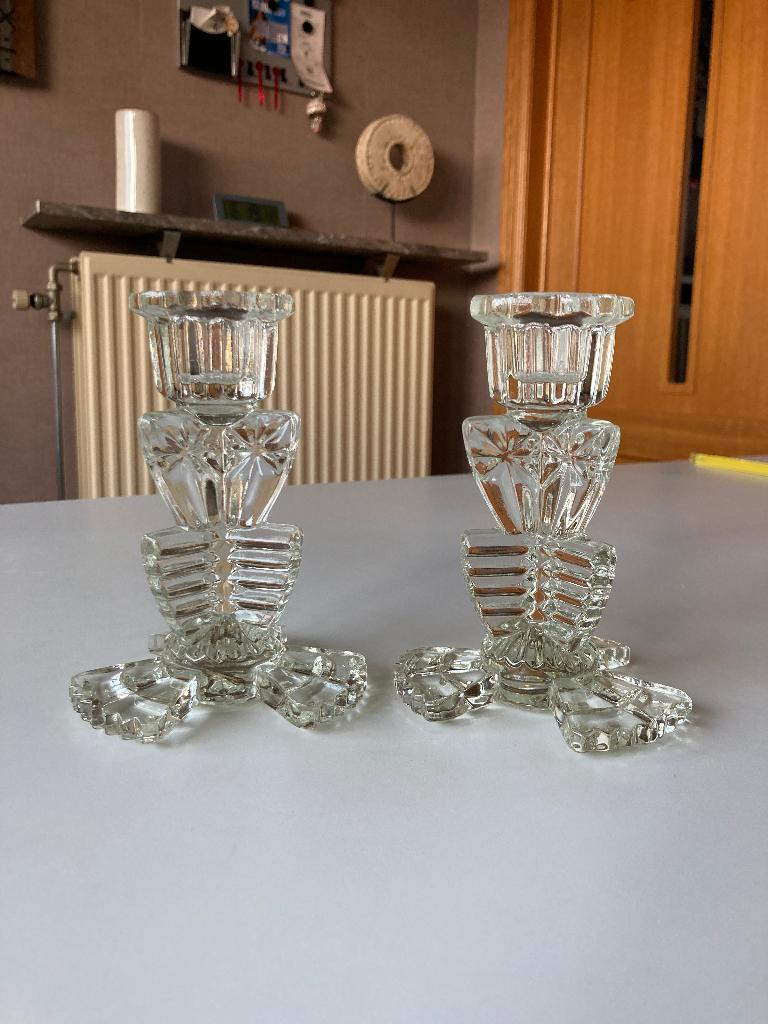 Vintage Bagley "Duchess" Art Deco kandelaar - 2 stuks, Antiquités & Art, Antiquités | Bougeoirs, Verre, Enlèvement ou Envoi