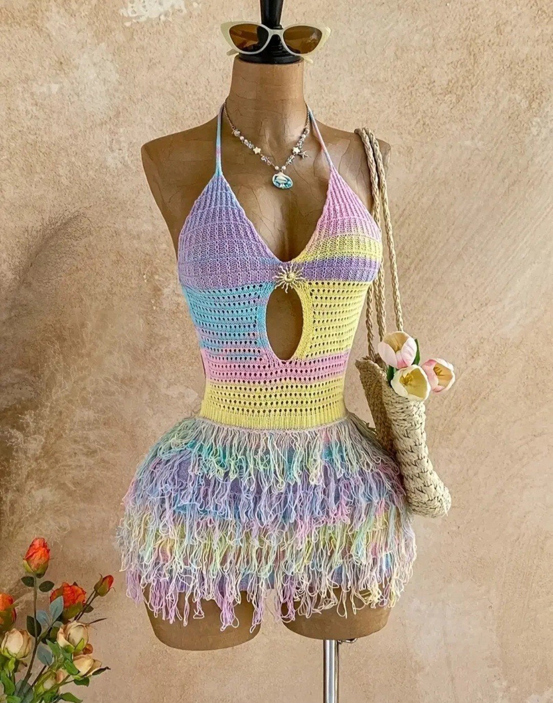 Opengewerkte gehaakte strandjurk, Kleding | Dames, Jurken, Ophalen of Verzenden, Nieuw, Meerkleurig