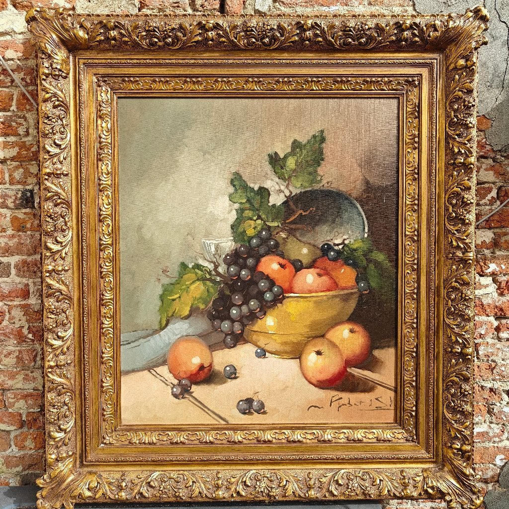 Nature morte aux fruits dans un cadre doré 108cm, Cadre spécial, Enlèvement, Nature morte, Toile