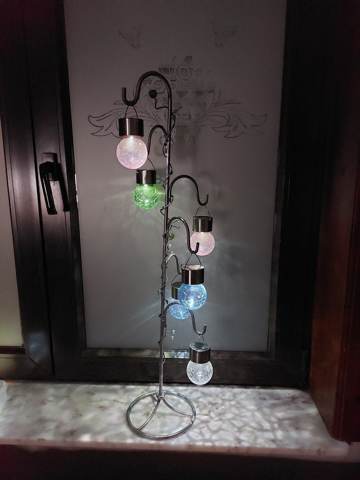 Metalen boom - veelkleurige verlichting op zonne-energie - 7, Ophalen of Verzenden, Glas