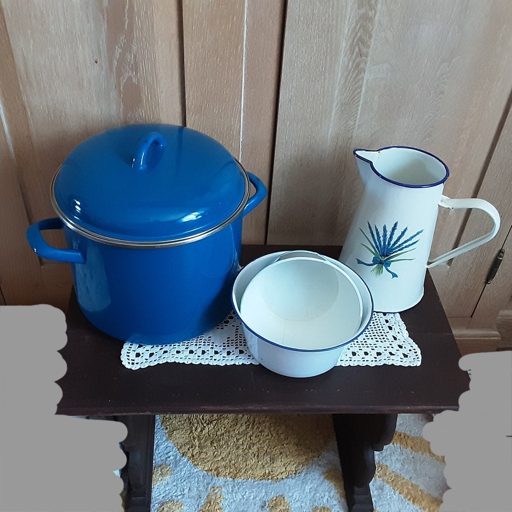 Grote geëmailleerde kookpot D25cm, GRATIS kan en 2 kommen, Compatible lave-vaisselle, Comme neuf, Émail, Casserole, Bidon ou Boîte