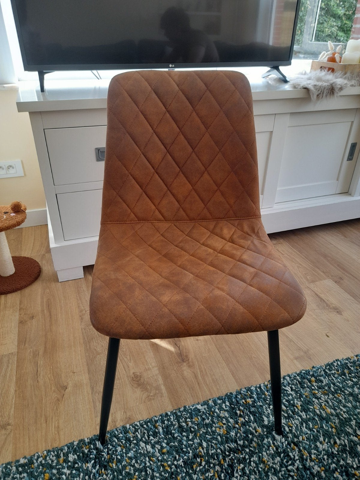 6 suede/lederlook stoelen, Ophalen, Bruin
