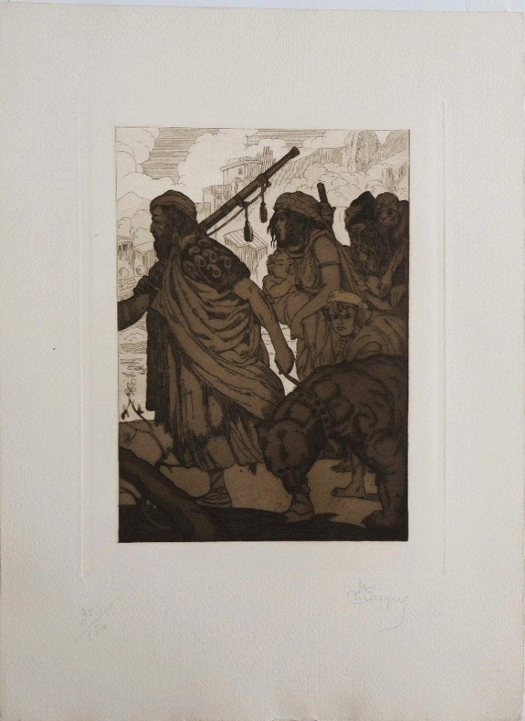 Maurice de Becque ets "Uittocht" gesigneerd genummerd 30/150, Antiek en Kunst, Ophalen, Ets, Religie, Genummerd