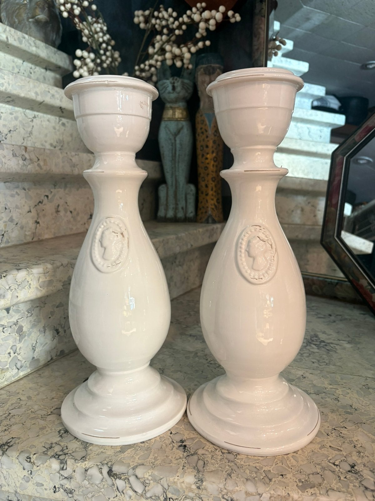 BELLINI - Made in Italy XL kandelaars met reliëf medaillon, Huis en Inrichting, Ophalen, Zo goed als nieuw