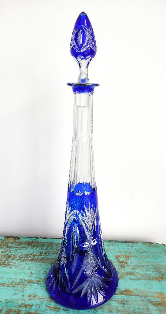 Val Saint Lambert grote karaf Eiffel Kobaltblauw, Ophalen of Verzenden