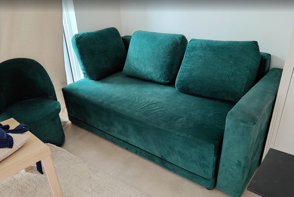 Canape vert convertible + fauteuil assorti, Maison & Meubles, Enlèvement, Utilisé