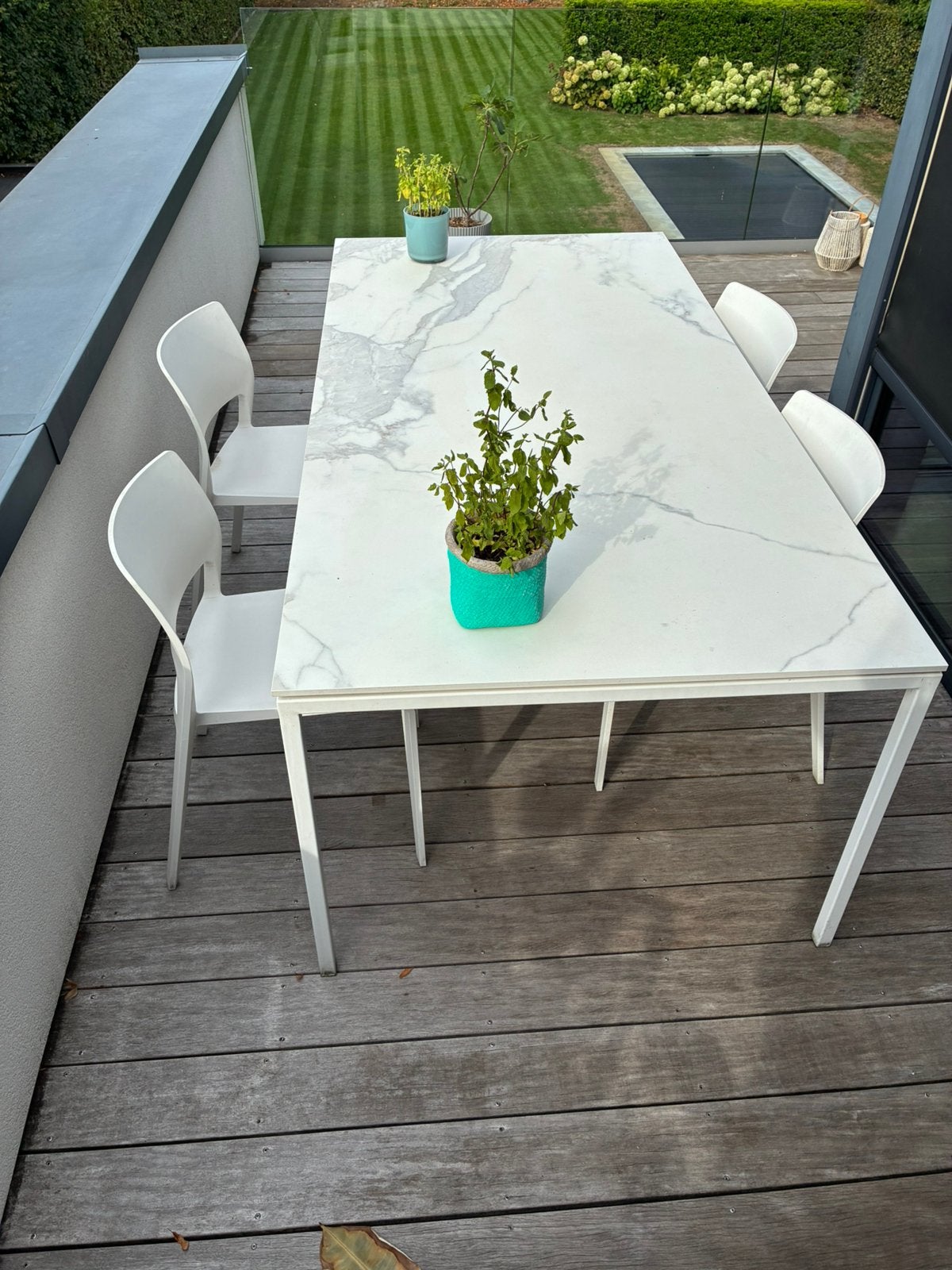 Tuintafel in natuursteen, Tuin en Terras, Ophalen, Gebruikt, Rechthoekig, Overige materialen
