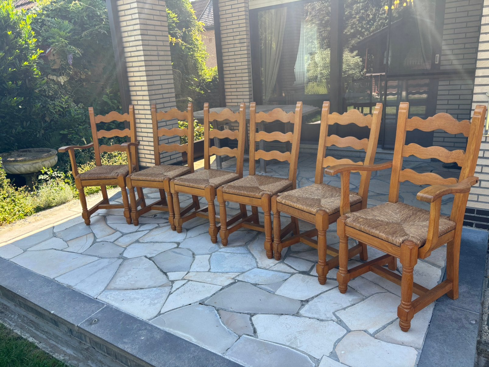 6 chaises en chêne avec sièges passepoilés, Enlèvement