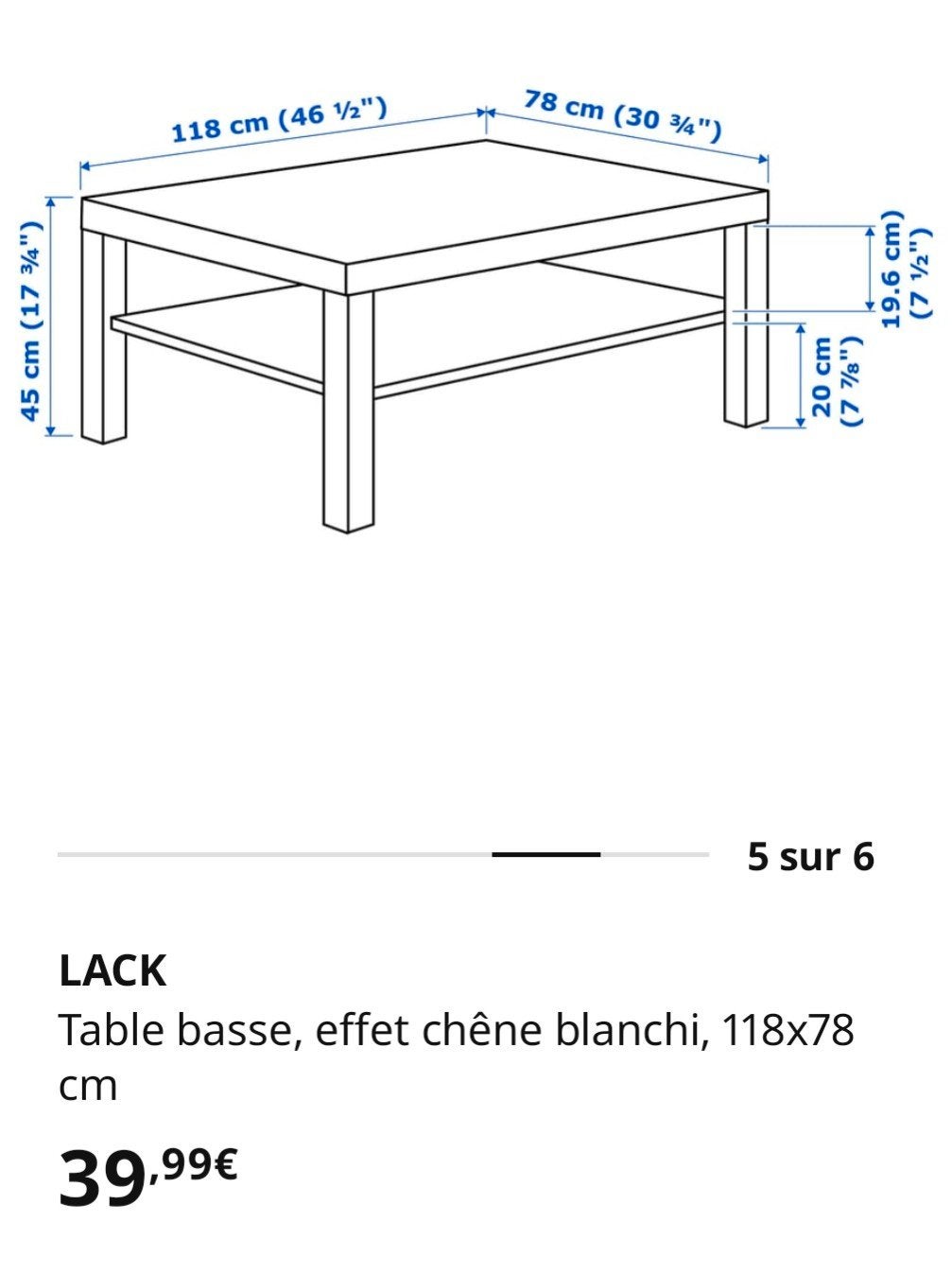 TABLE BASSE LACK IKEA 118X78CM CHÊNE EFFET BLANCHI, Maison & Meubles, Tables | Tables de salon, 100 à 150 cm, Utilisé, 50 à 100 cm