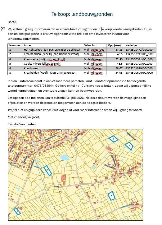 Landbouwgronden te koop (Mol/Geel), Immo, 2400 MOL, Ventes sans courtier, 1500 m² ou plus