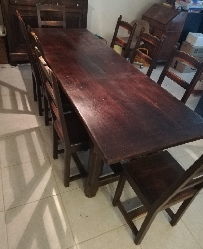 Grande table en chêne et 8 chaises, Maison & Meubles, Tables | Tables à manger, 50 à 100 cm, 200 cm ou plus, Cinq personnes ou plus