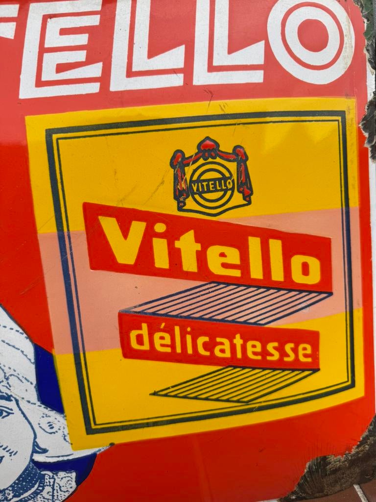 Panneau d'affichage émaillé ancien VITELLO, Enlèvement ou Envoi
