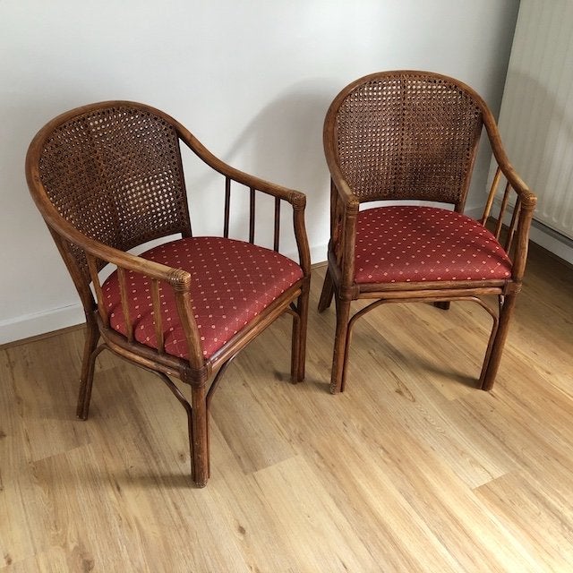 chaises en rotin soignées, Rouge, Osier ou Rotin, Comme neuf, Deux