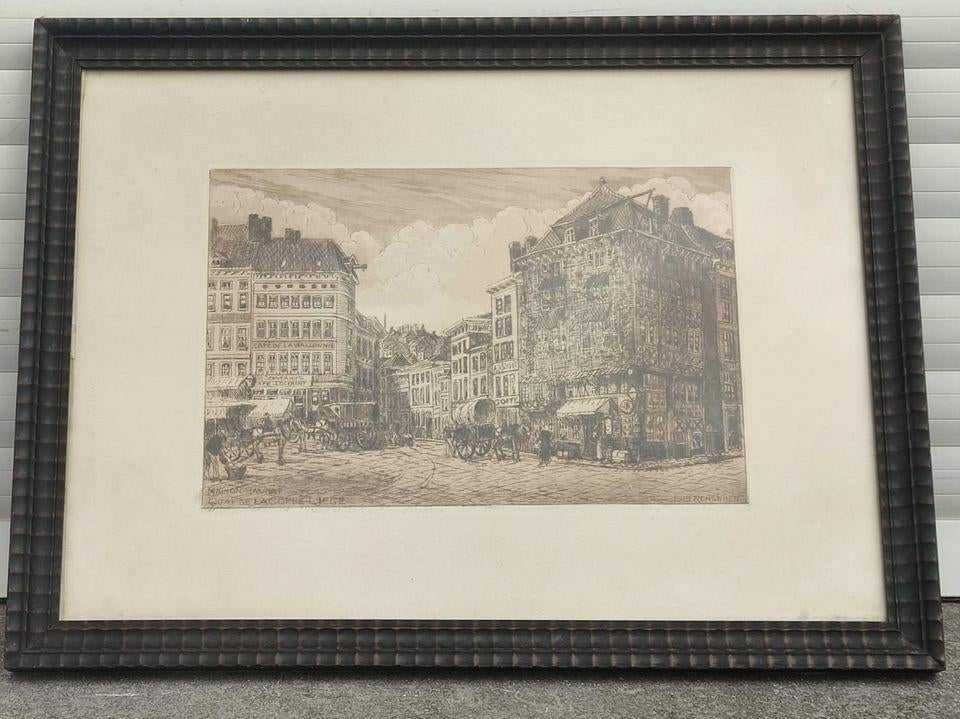 gravure maison havart liege signe eugne rensburg, Antiquités & Art, Enlèvement ou Envoi, Gravure