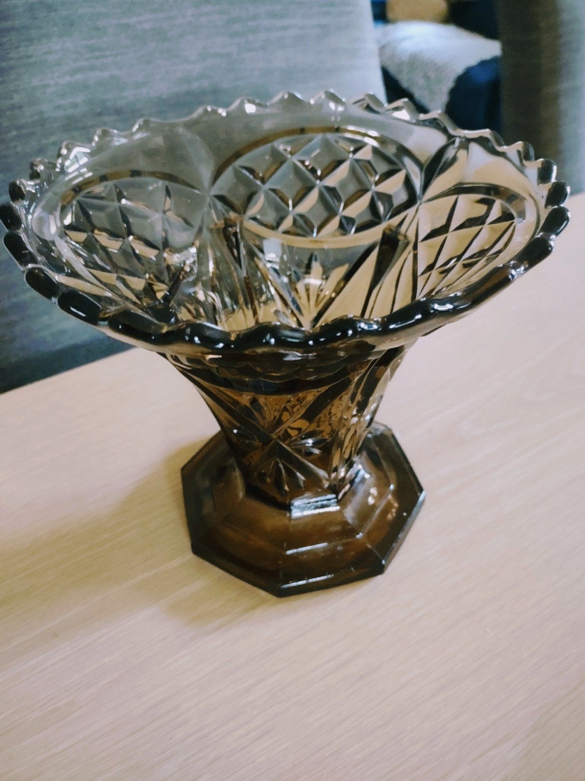 Art Deco fumé kleurige vaas/ pique fleur., Antiek en Kunst, Ophalen of Verzenden