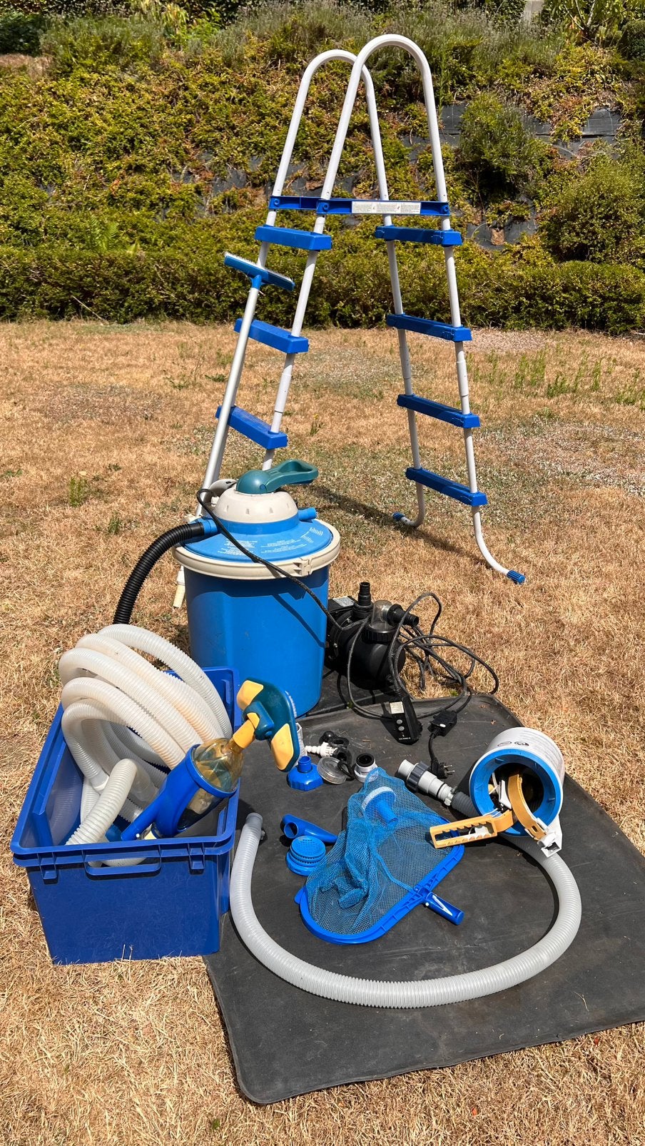 zwembadpomp met zandfilter, ladder, zeil, verwarmingselement, Tuin en Terras, Zwembad-toebehoren, Ophalen, Zo goed als nieuw, Ladder