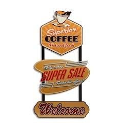 Coffee koffie diner en tekst reclame decoratie bord borden, Metaal, Nieuw, Ophalen of Verzenden, Reclamebord