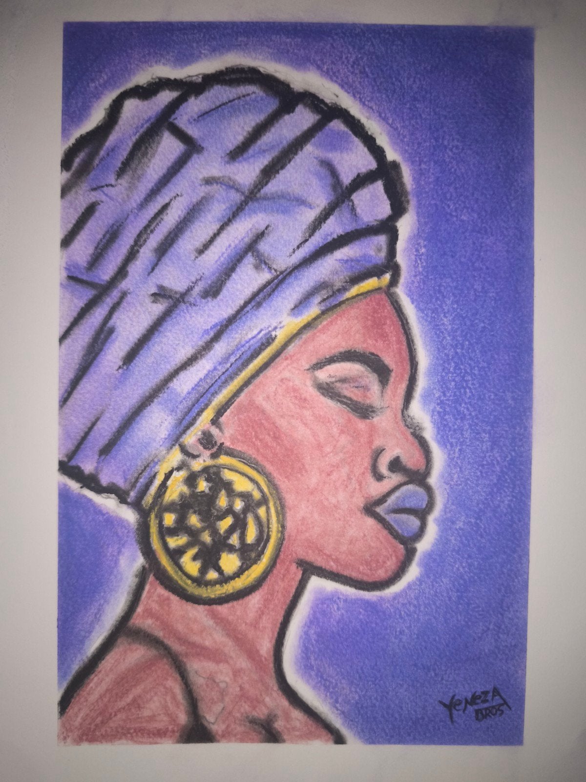 Chocolate Queen indigo 💜, Antiek en Kunst, Kunst | Schilderijen | Modern, Pastel, Papier/karton, Ophalen of Verzenden, Stripfiguren/cartoons