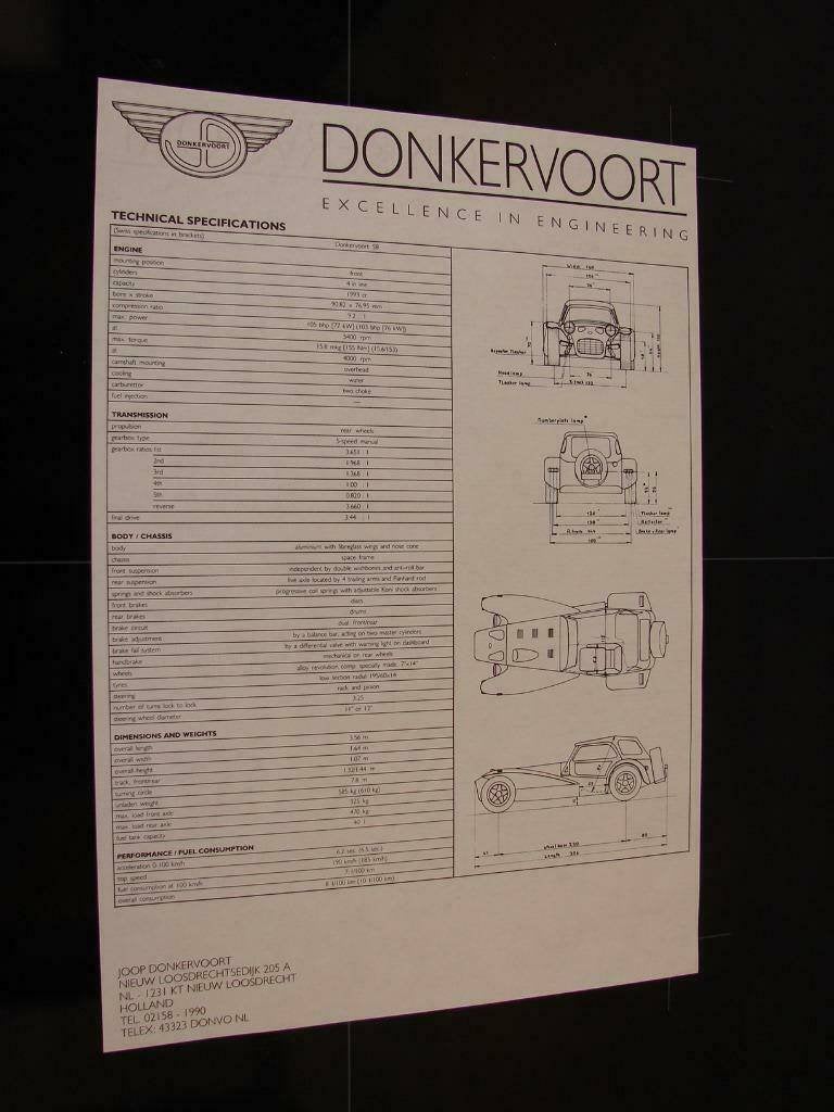 Dépliants Donkervoort S8 S8A S8AT, Enlèvement ou Envoi, Autres marques