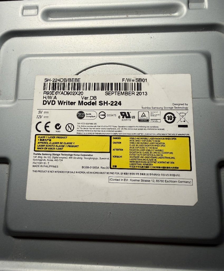 Toshiba Samsung SH-224DB SATA DVD-RW disk drive zwart, Computers en Software, Ophalen of Verzenden, Gebruikt, Intern, Dvd