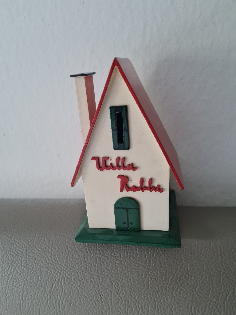 vintage houten spaarpot - huis - villa ROBBE, Verzamelen, Ophalen of Verzenden