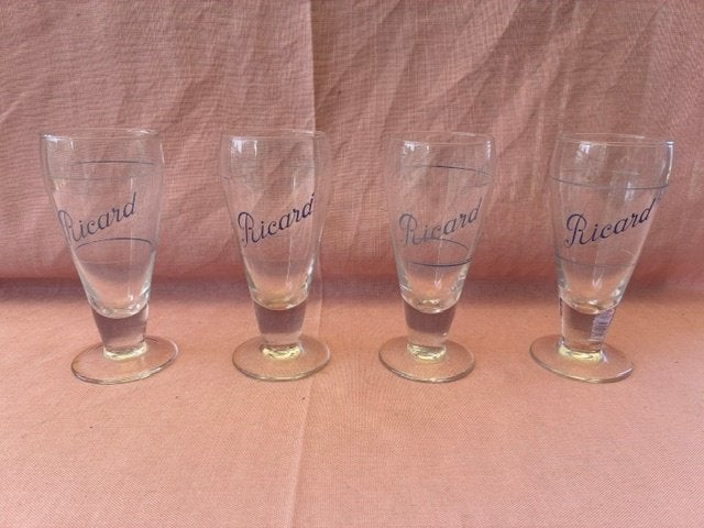 4 Ricard glazen op voet, oud, recht, Ophalen of Verzenden, Gebruikt, Gebruiksvoorwerp