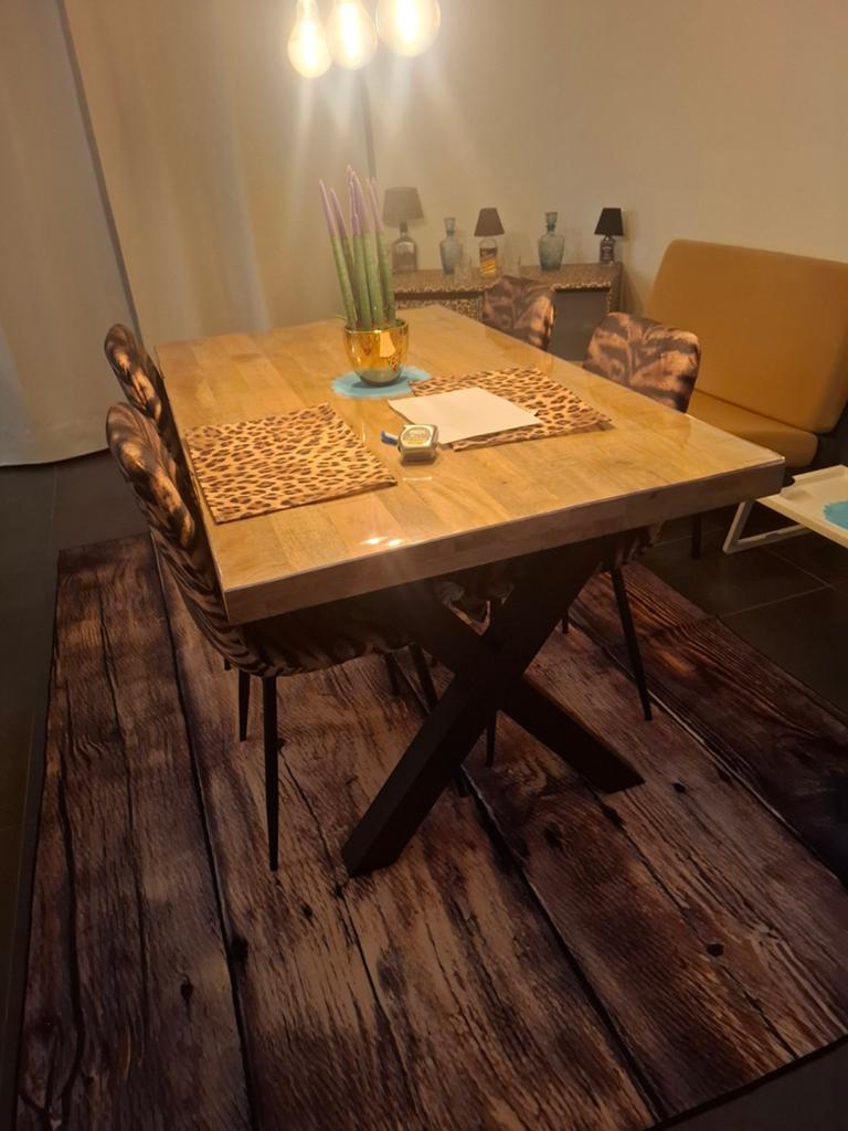 Nieuwe tafel[6cm mangohout]nooit aan geeten!4 nieuwe stoelen, Huis en Inrichting, Tafels | Eettafels, Ophalen