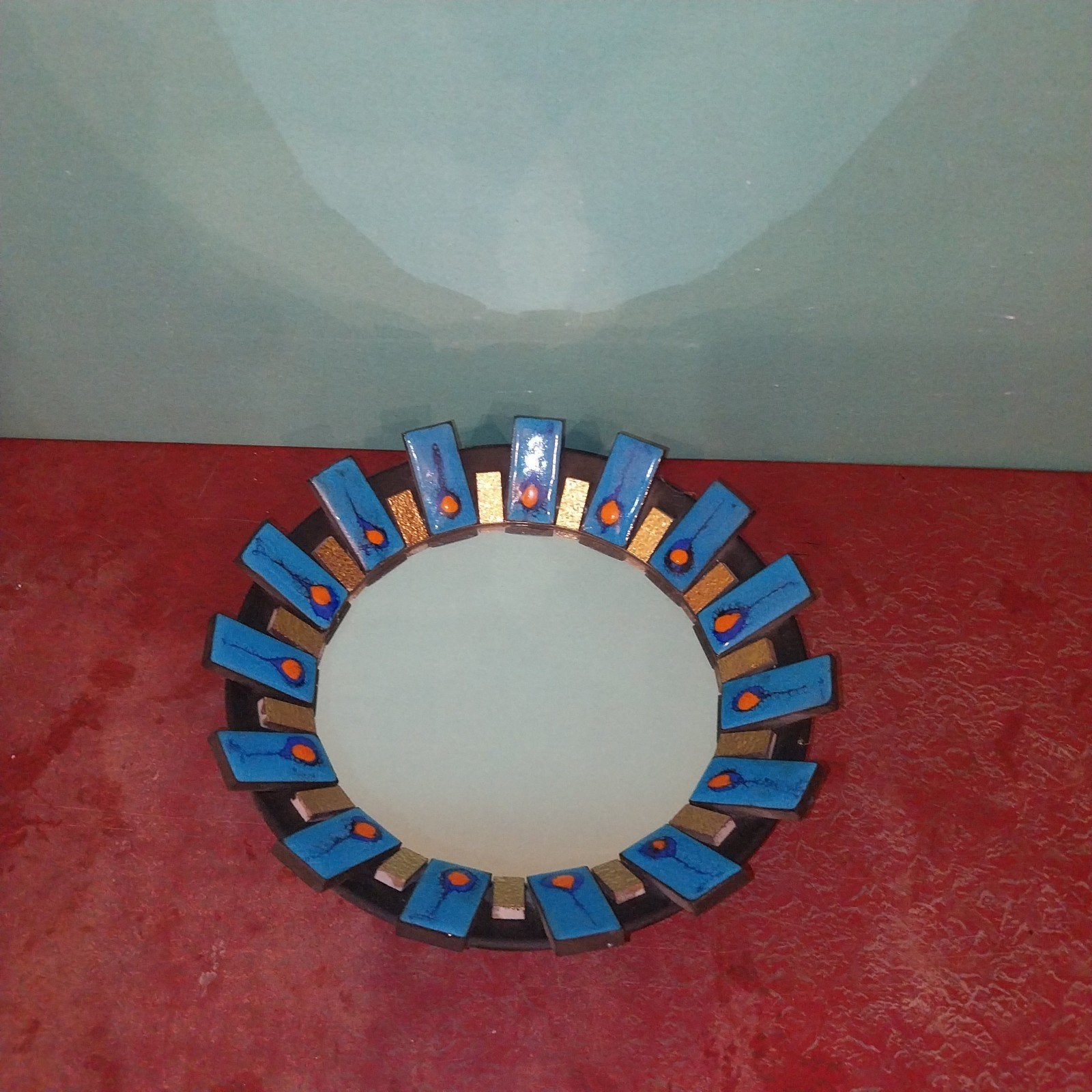 Vintage Mid-Century design wandspiegel François Lembo stijl, ., Moins de 100 cm, Rond, Comme neuf