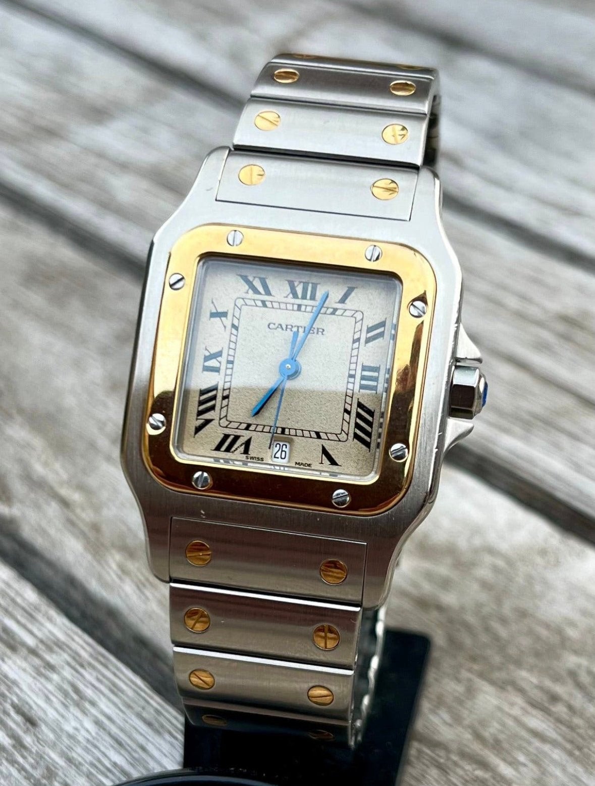 Cartier Santos Galbee staal/goud, Handtassen en Accessoires, Ophalen, Goud, Polshorloge