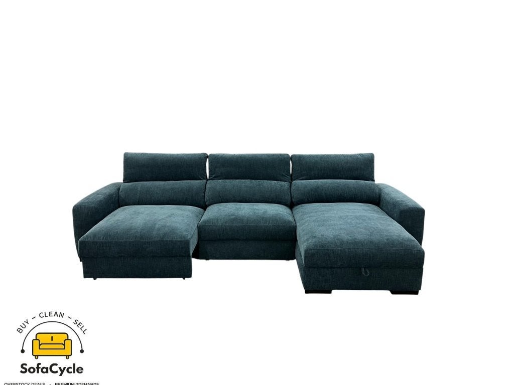 Hoekzetel blauw met slaapfunctie, opbergbox, rechts – nieuw, Gebruikt, Stof, Zonnestraat 223-229, 9600 Ronse, België, Info@sofacycle.be