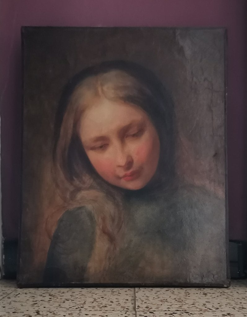 portrait d'une jeune fille - XIXème, Œuvre originale, Portrait ou Personnes, Enlèvement ou Envoi, Peinture à l'huile