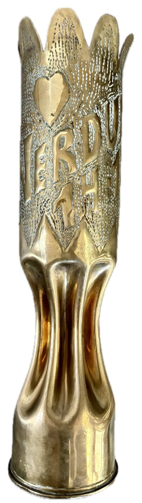Originele WW1 Trench Art Vaas – 75mm Huls ‘Verdun 14’-18’, Verzamelen, Ophalen of Verzenden, Kunstobject