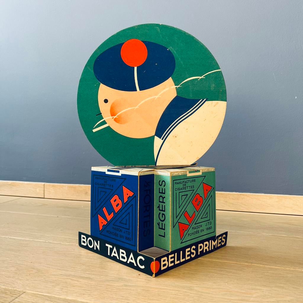 Zeldzame tabaksvitrine Alba 1934, Verzamelen, Ophalen of Verzenden, Gebruikt, Reclamebord