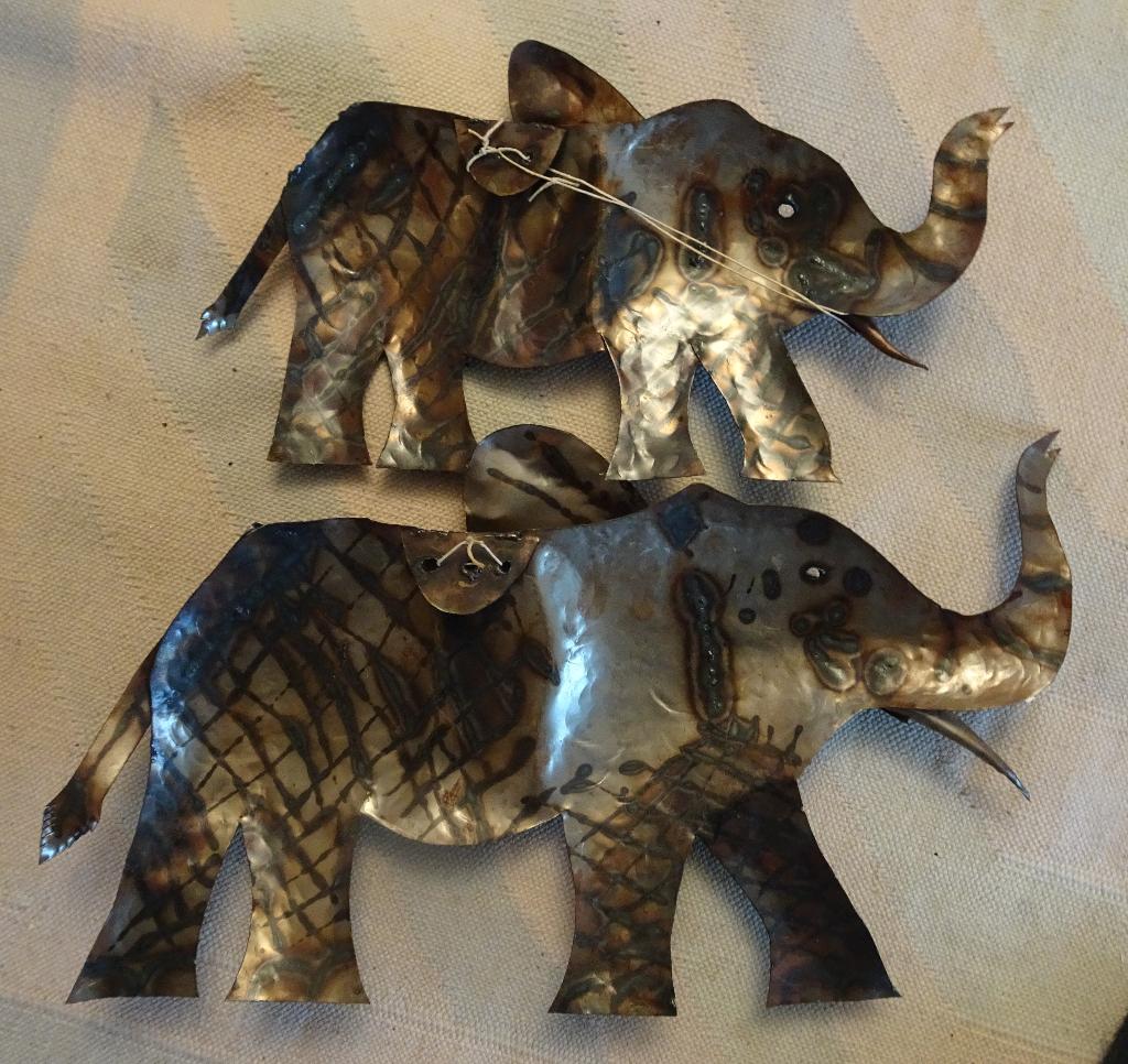 Décoration murale - 2 éléphants, Argent, Enlèvement ou Envoi, Métal, Objet de décoration
